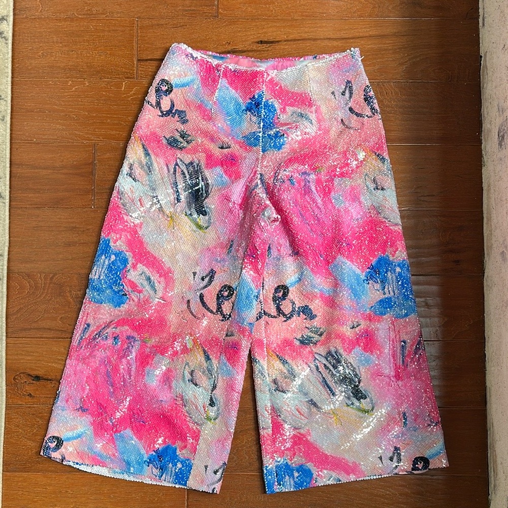 Neubyrne Printed Sequin Pant Wide Flare Leg